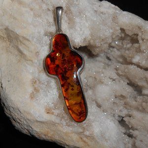 SILVER 925 & AMBER RESIN CROSS